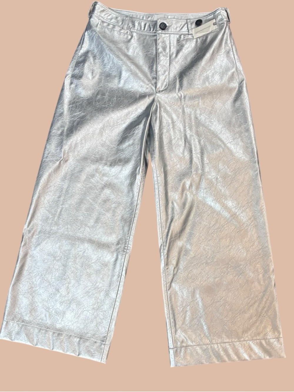 Maeve Silver Metallic Wide-Leg Pants High Rise Sz. 29 NWT